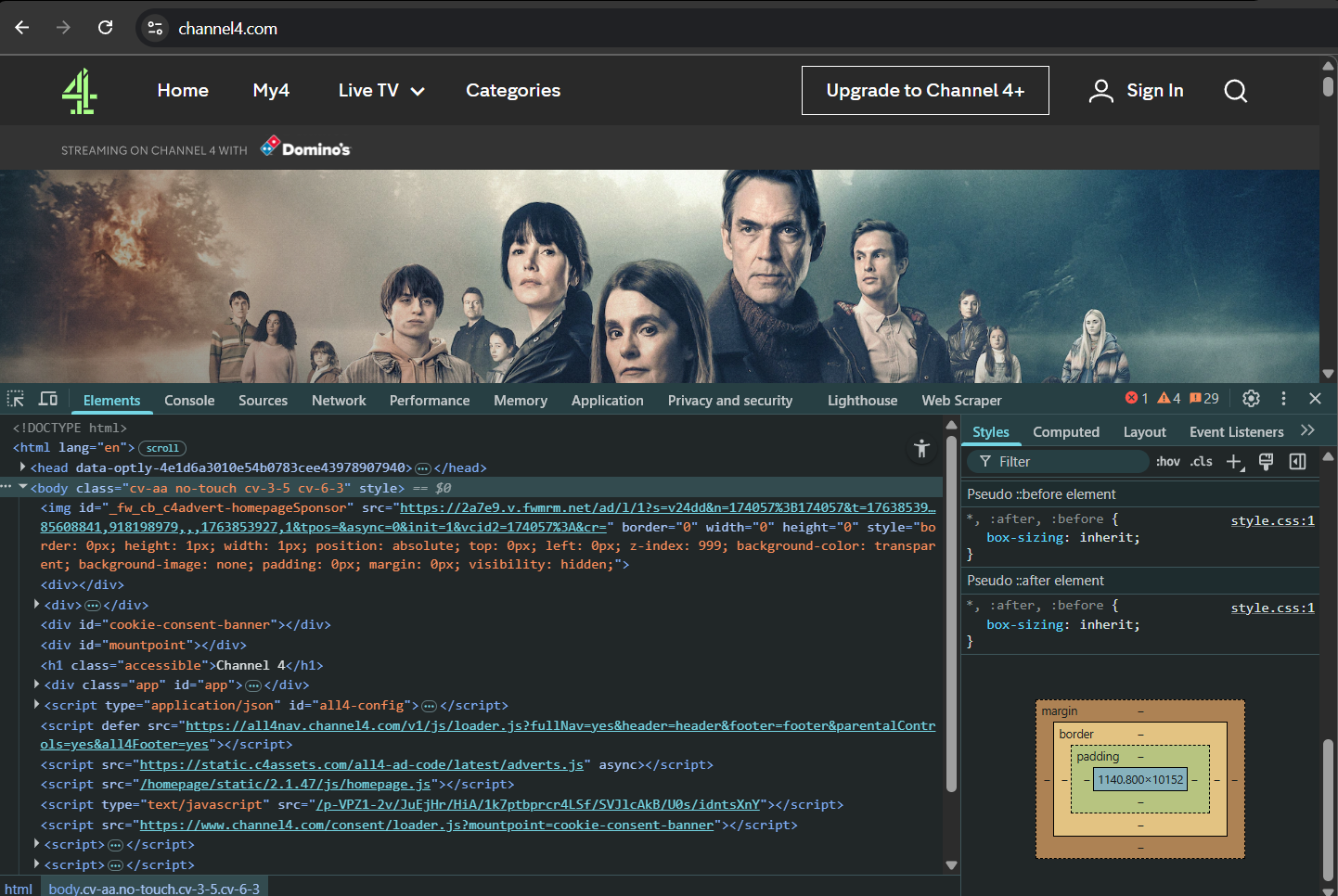 Channel 4 Homepage Inspect