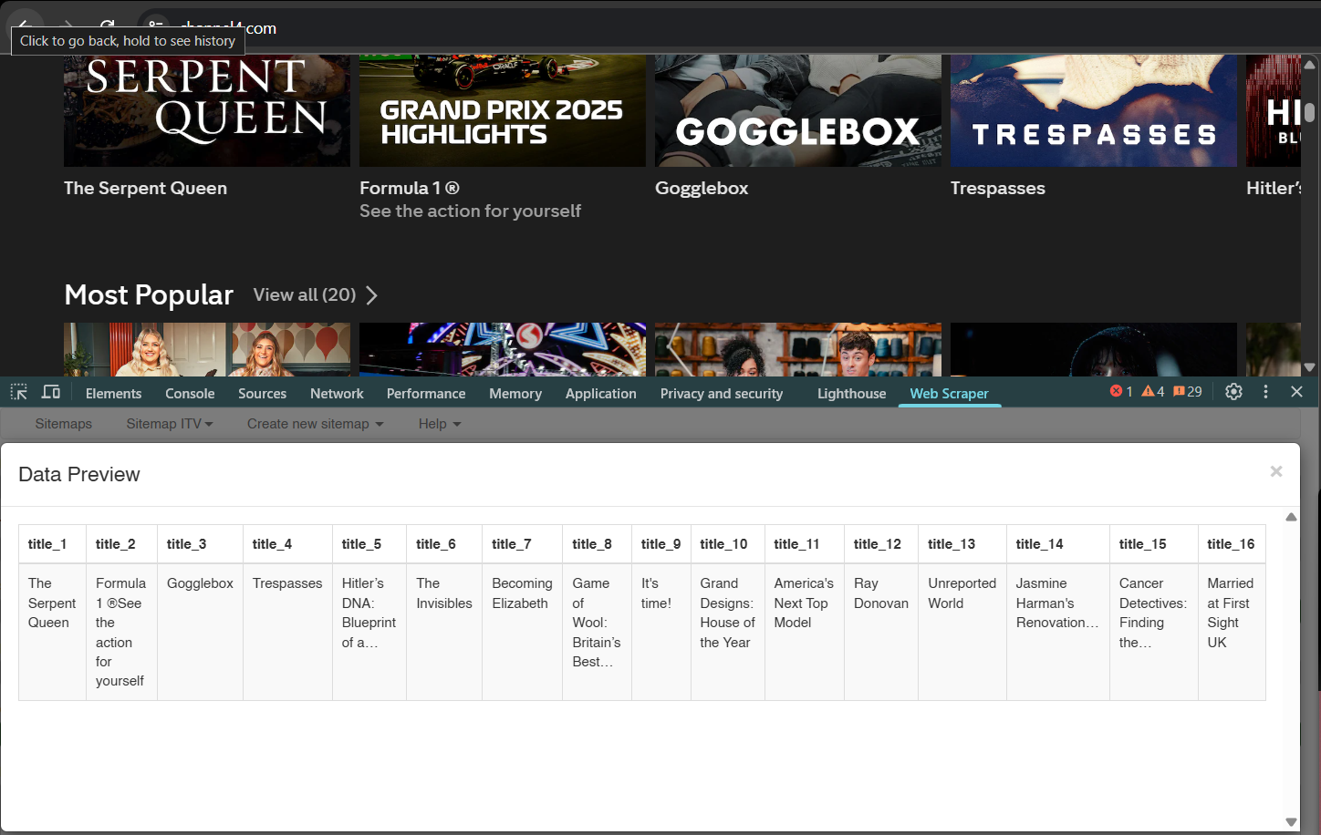 Channel 4 Scraper Result